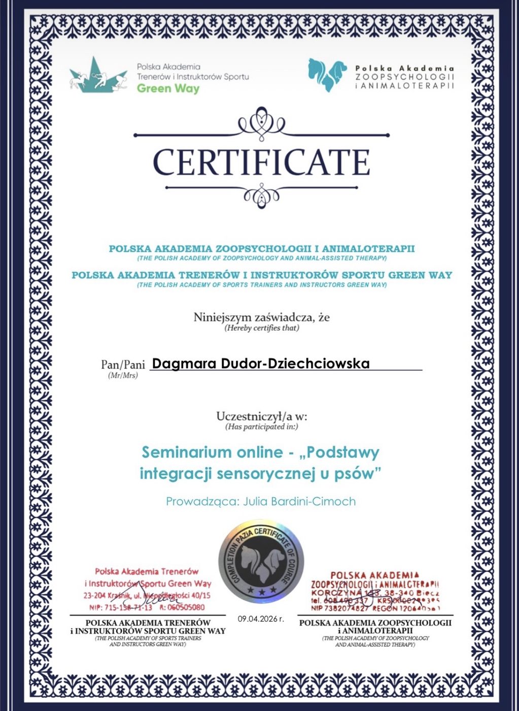 Podstawy integracji sensorycznej u psów