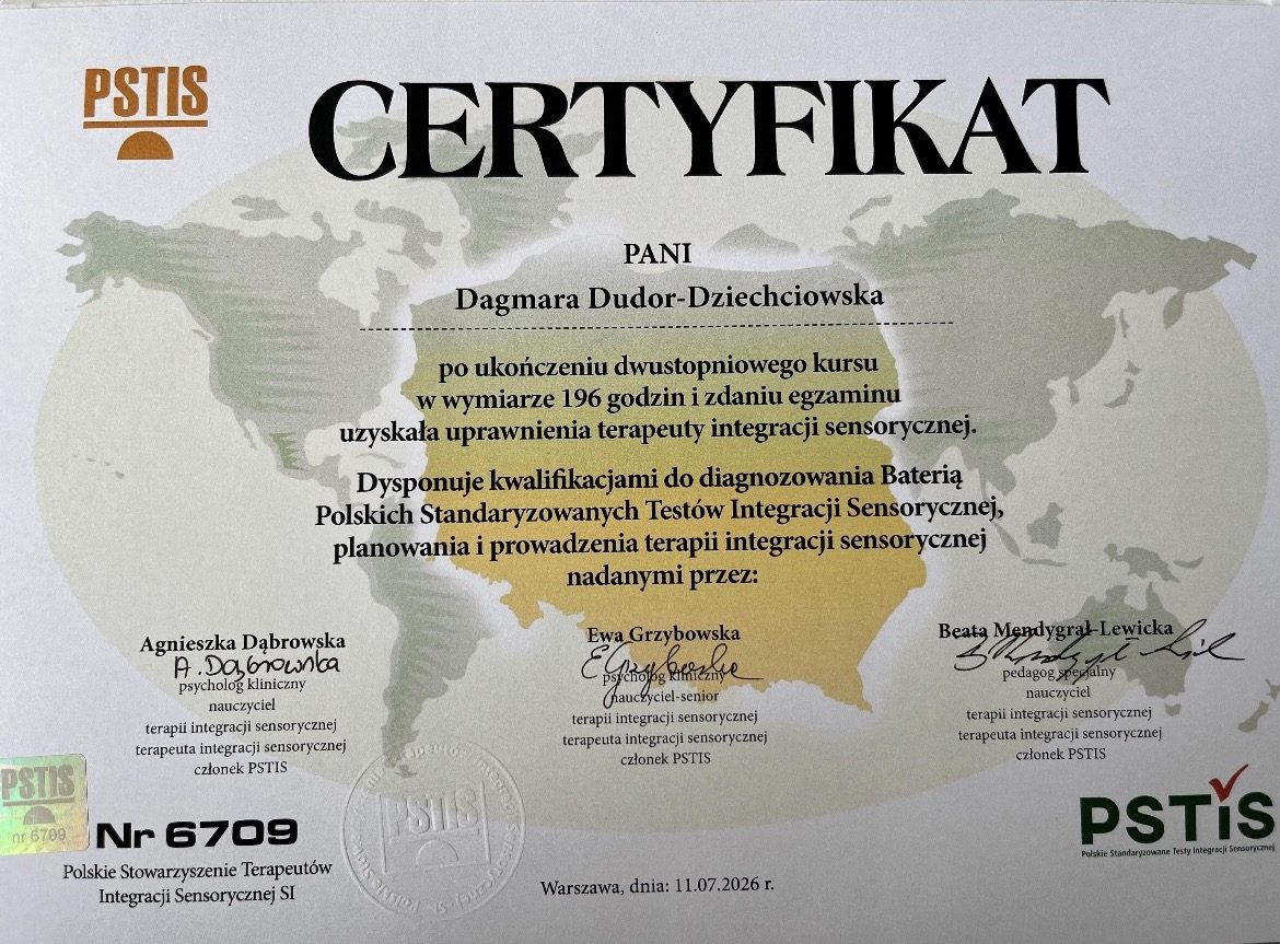 Certyfikat terapeuty integracji sensorycznej PSTIS
